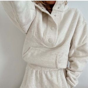 Agolde Oatmeal Button-Neck Pullover Hoodie